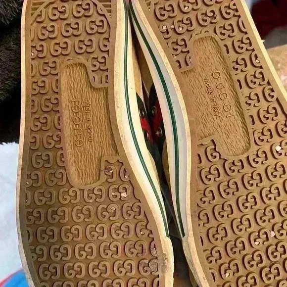 GUCCI Tennis 1977 High Top Sneaker Beige Suede/Shearling AUTHENTIC Size 10 US - Picture 8 of 11